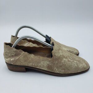Lucky Brand Charlie Loafers Flats 10 Womens Leather Scalloped Metallic Gold